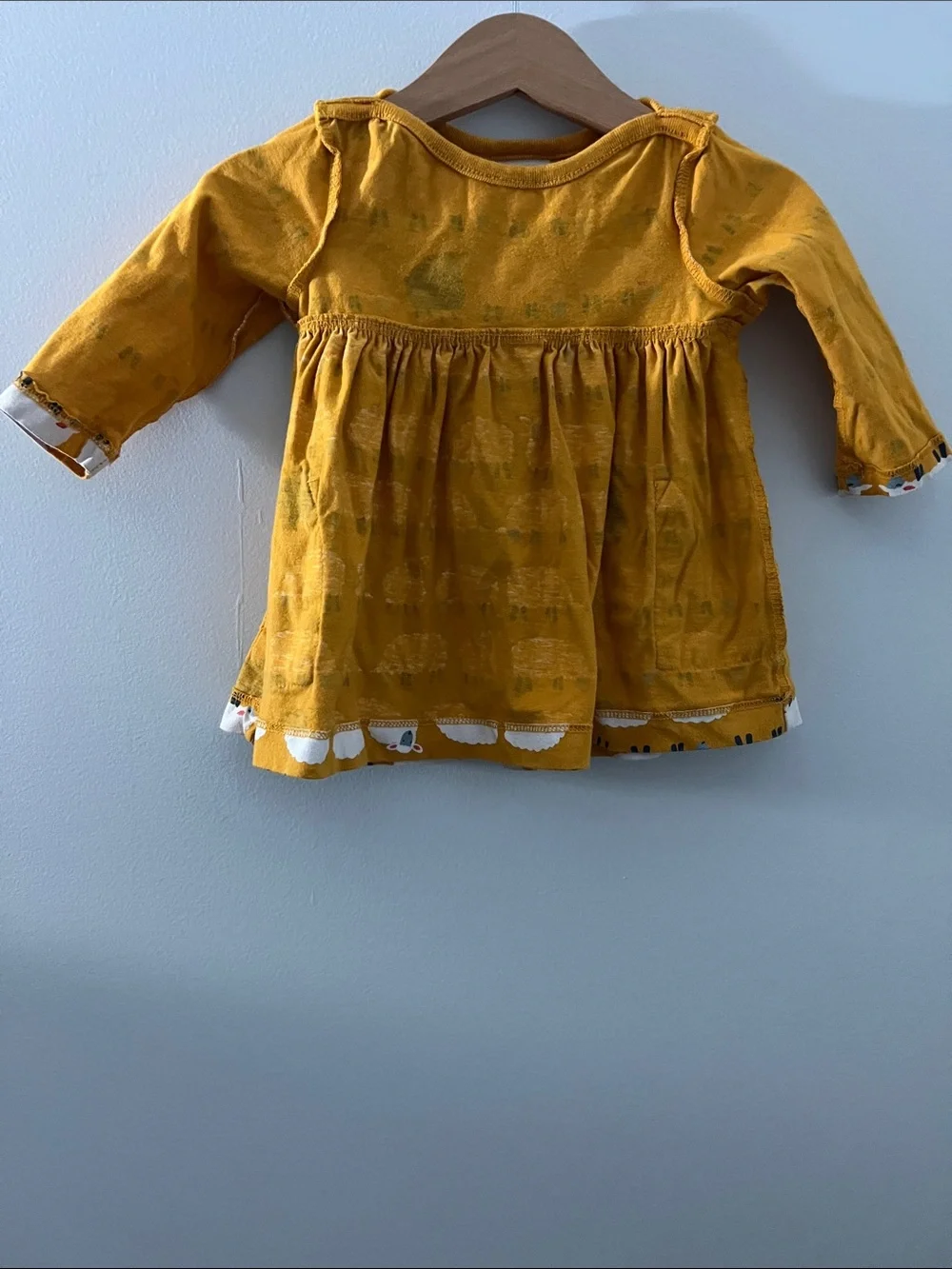 Hanna Andersson | Mustard Sheep Print Long-Sleeve Baby Dress Size 3-6 M